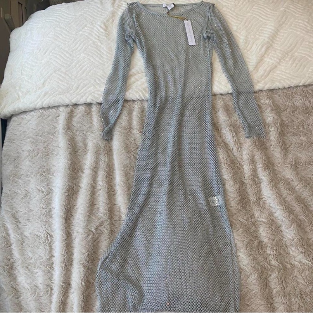 Designer Elegant Silver Mesh Dress